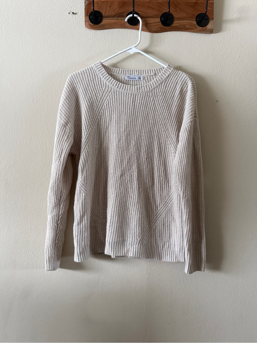 89th & Madison Oatmeal Cream Ribbed Crewneck Knit Sweater Size L Minimalist